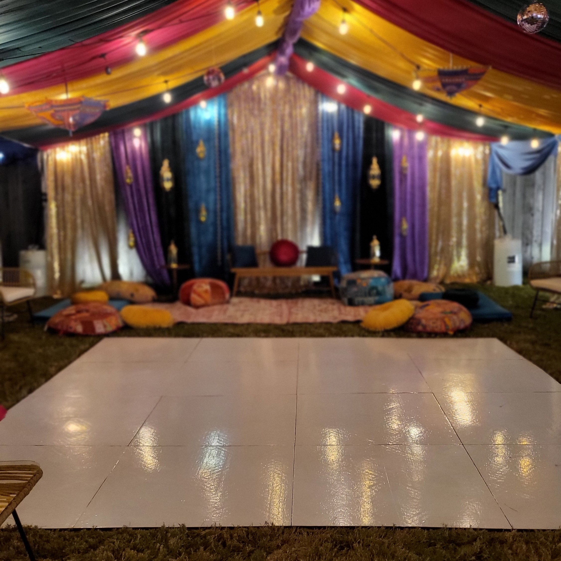 Outdoor Dancefloor on Grass under Tent